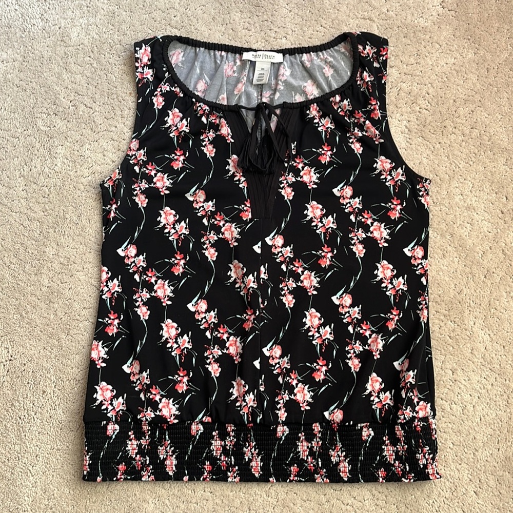 WHBM black floral top, size XS